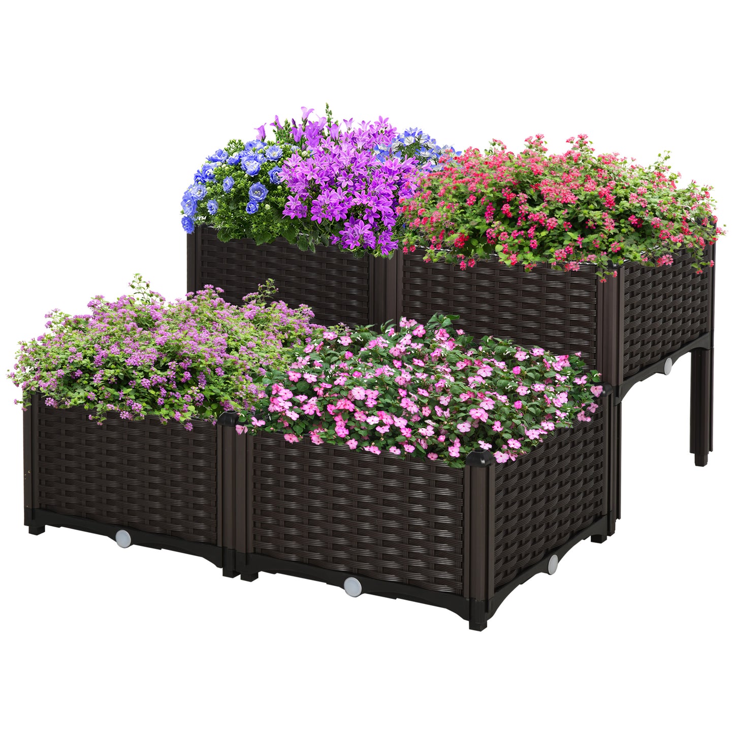 Raised Garden Bed with Legs - 4-Piece Set for Flowers Herbs Vegetables - Brown 460x460x380mm
