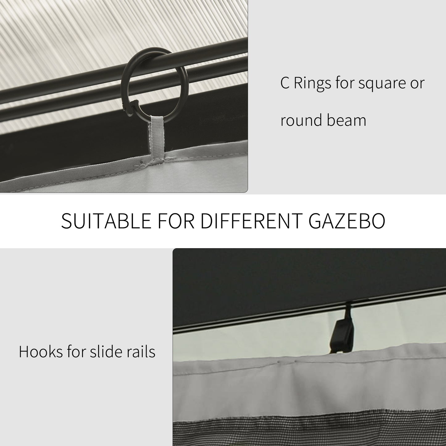 Gazebo Sidewall Set with Hooks & C-Rings - Light Gray