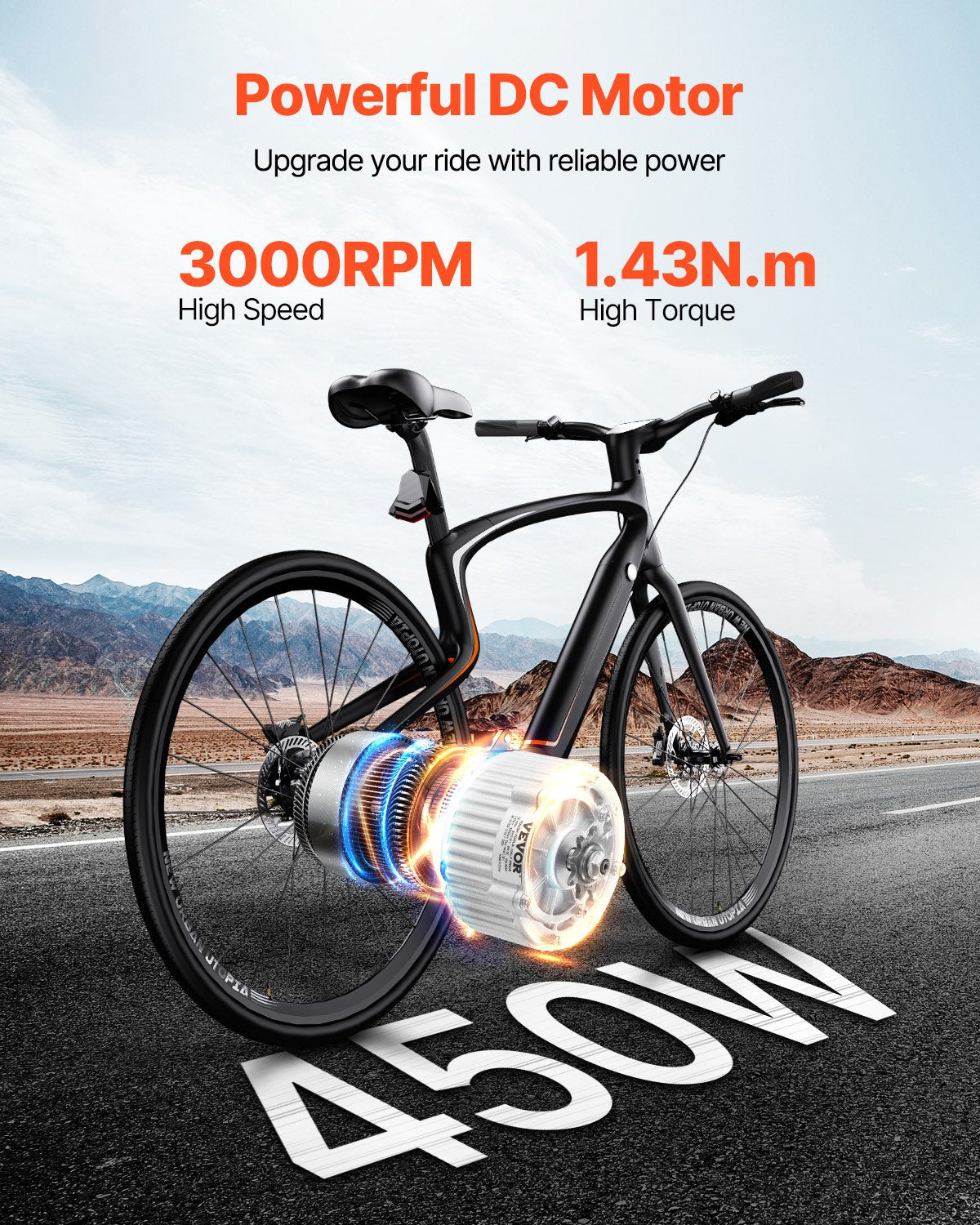 450W Electric Brushed DC Motor Kit for E-Bikes & Scooters - 36V, 3000rpm