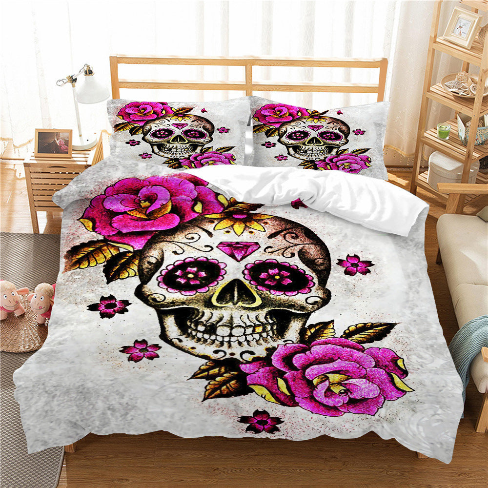 3D Printed Skull Bedding Set - Three-Piece Home Textile Decor, US Full 200x230cm