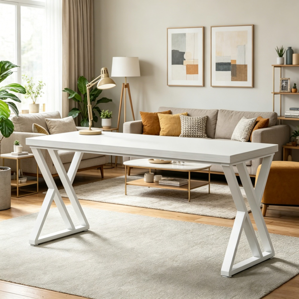 Industrial Writing Desk with Rustic Wood Top and Z-Shaped Legs
