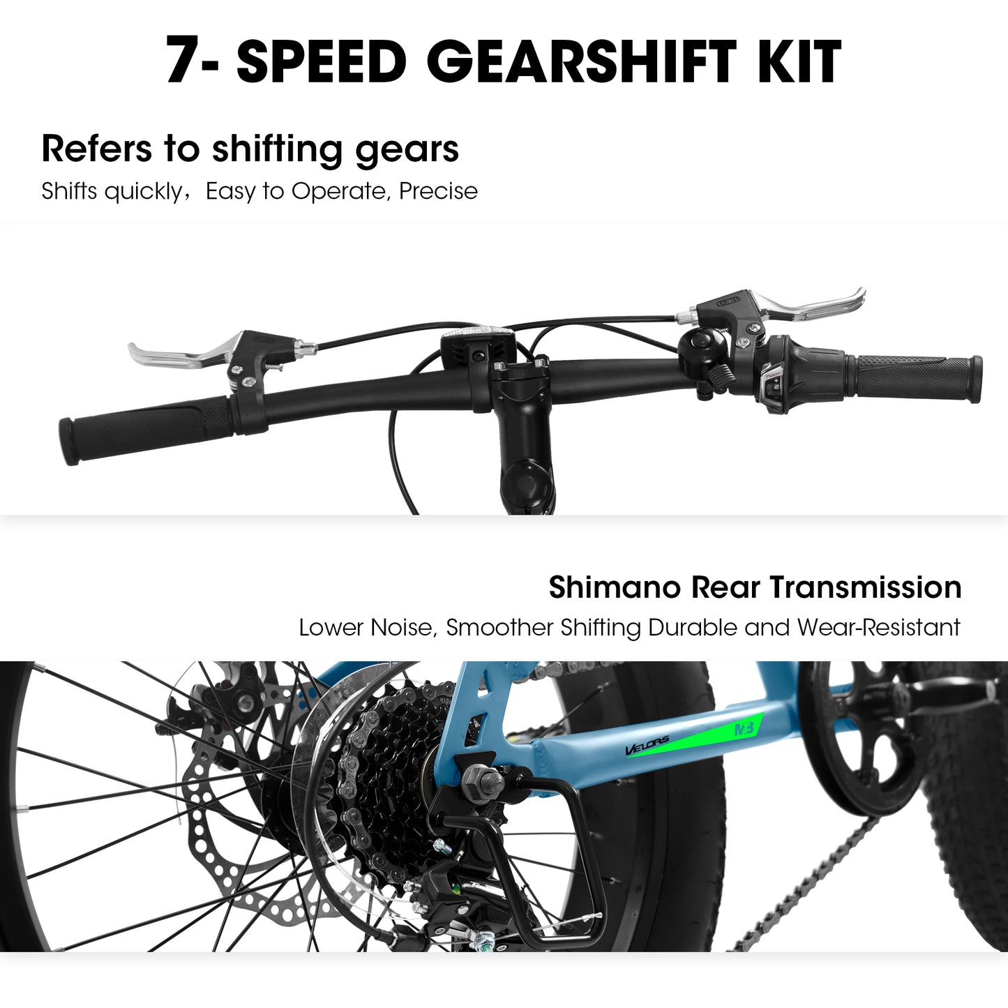 20 Inch Fat Tire Mountain Bike - 7 Speed, Dual Disc Brakes, Blue