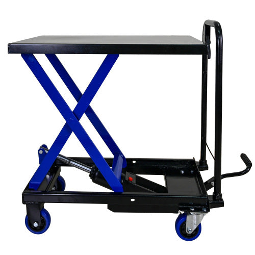 Hydraulic Lift Truck 500 lbs Capacity for Material Handling and Transportation - Steel, Black+Blue