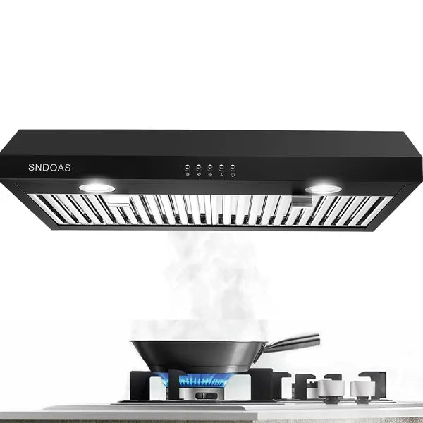 30 Inch Under Cabinet Range Hood with 3-Speed 600CFM Vent and LED Lighting - Silver/Black