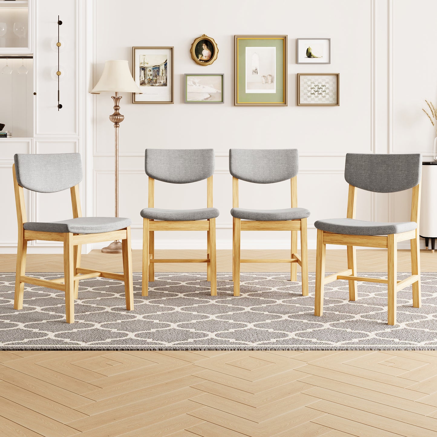 4-Piece Rustic Farmhouse Dining Chair - Solid Wood Frame With Gray