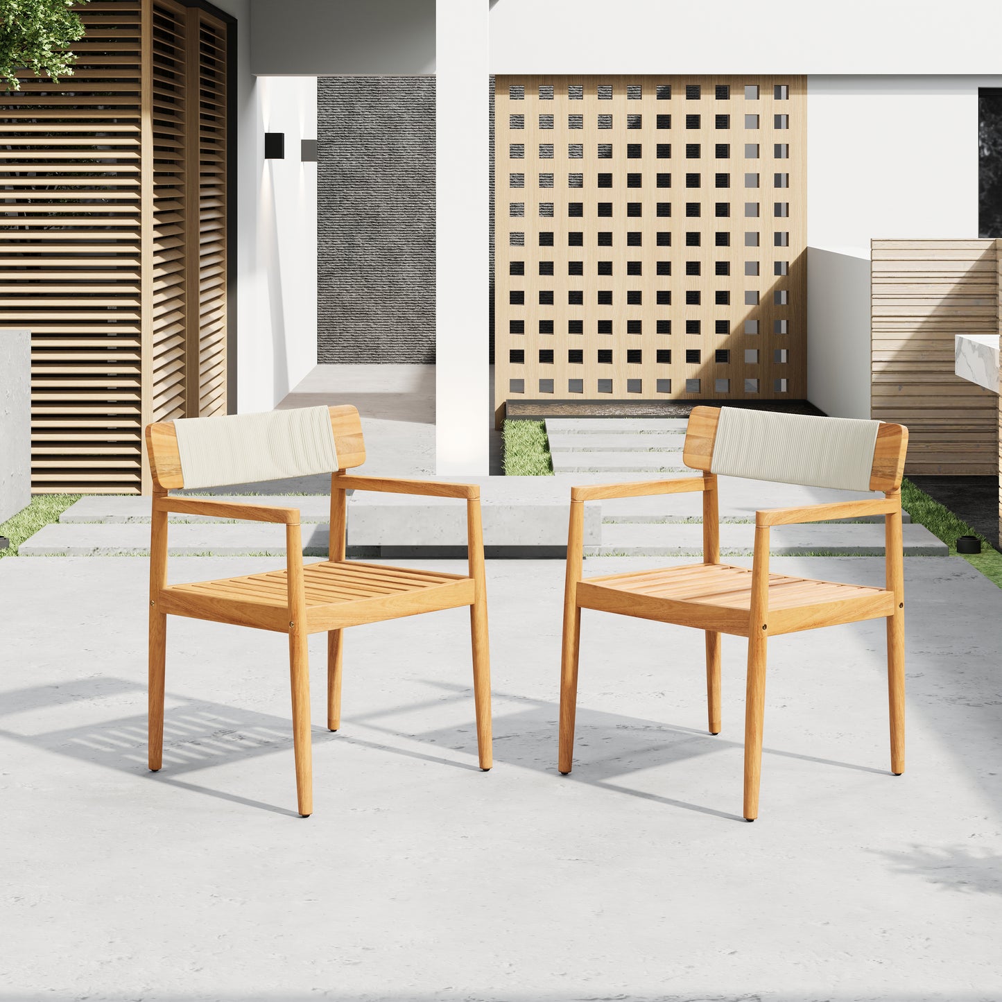 Outdoor Dining Table and Chairs Set - Acacia Wood with Armrests