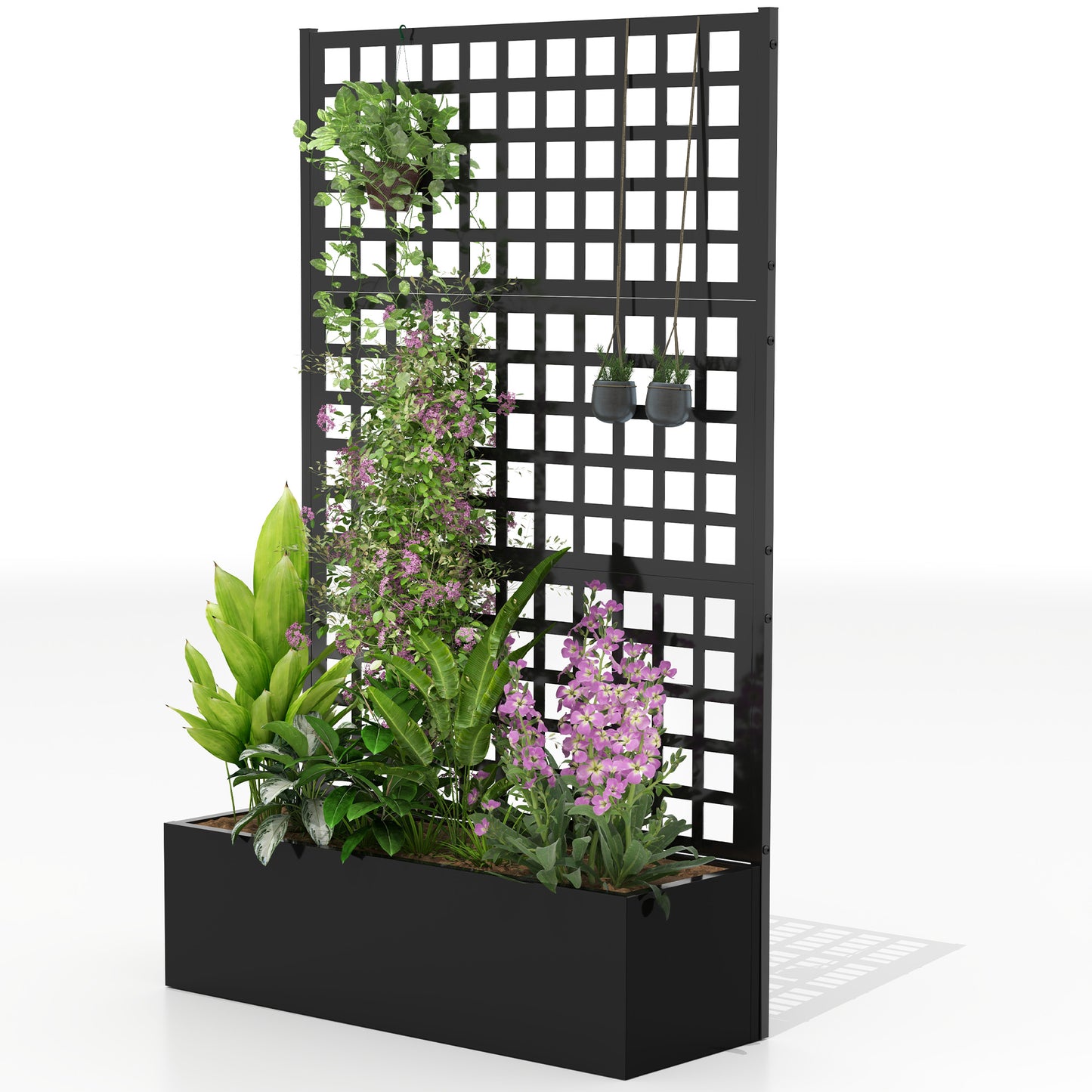 Galvanized Raised Garden Bed Planter with Trellis - 43x16x70 Inches, Black