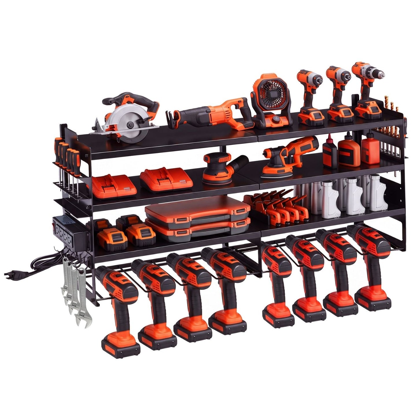 Wall-Mounted Electric Tool Storage Rack with Charging Station