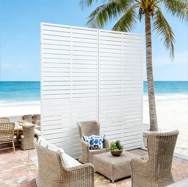 White Metal Privacy Screen - 70.87" H Slatted Patio Divider