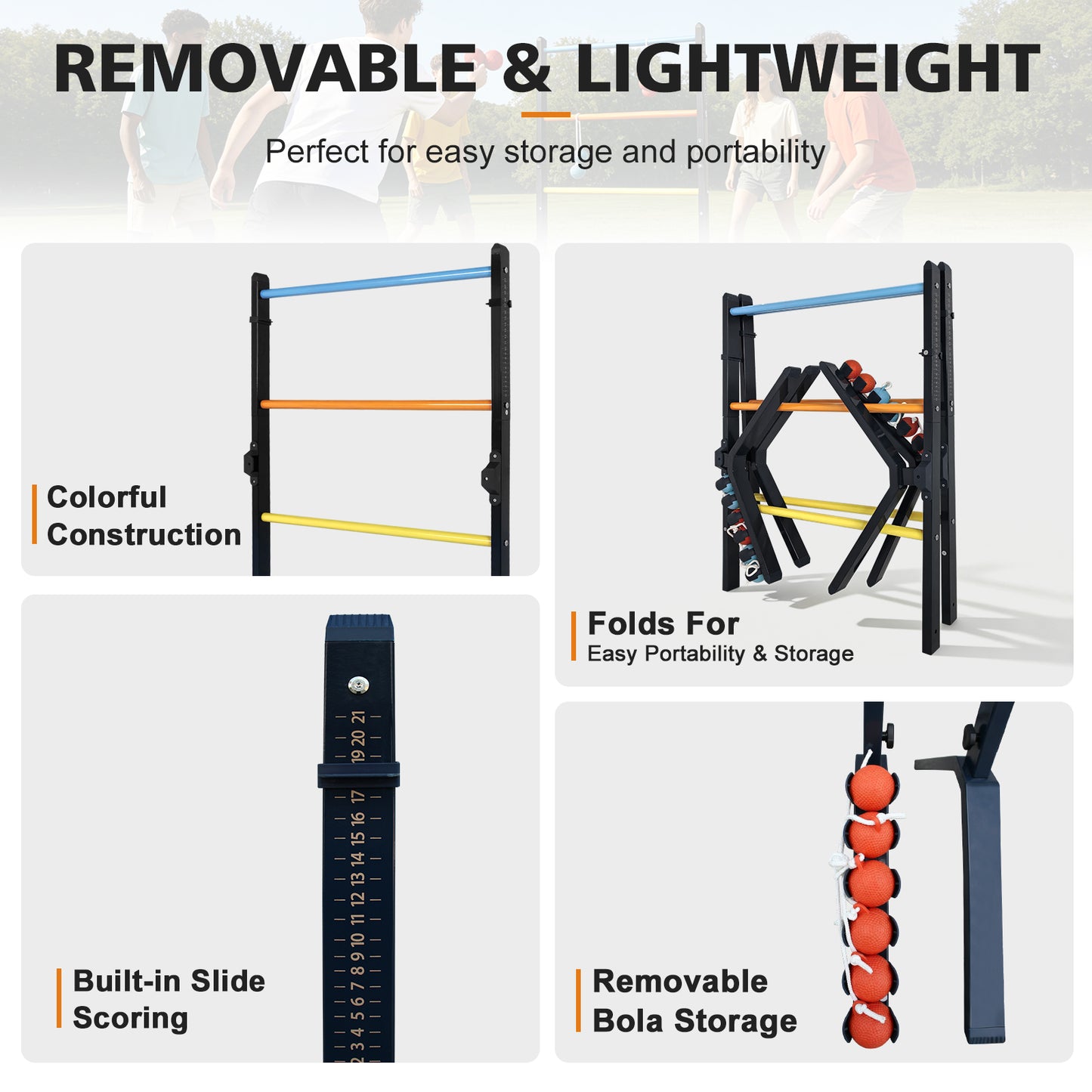 Steel Ladder Toss Game Set - 2 Pack with 6 Bolas, Easy Assembly