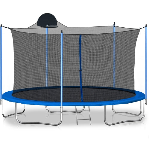 12FT Trampoline with Basketball Hoop - Blue, Outdoor Safety Net