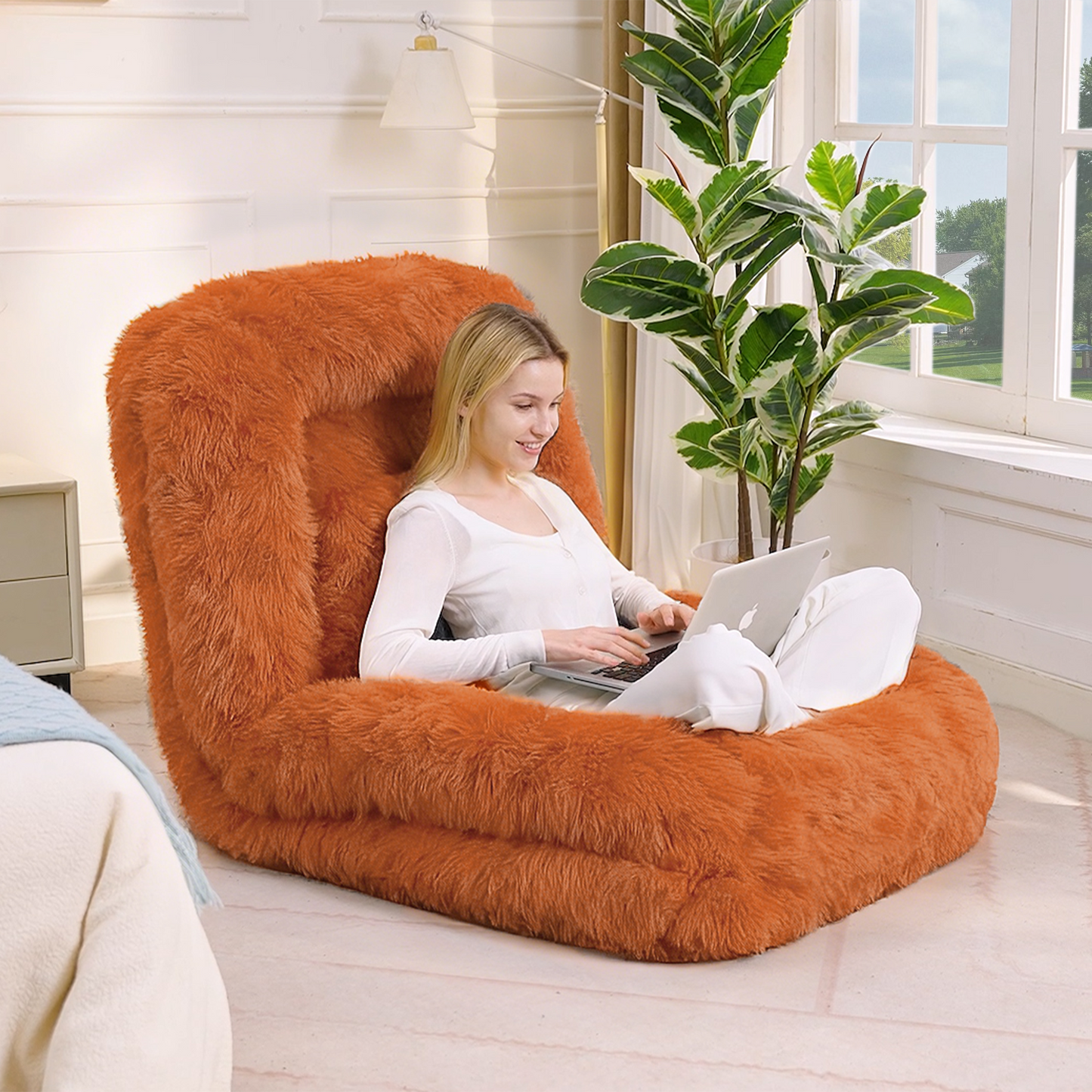 Adjustable Human Dog Bed & Lazy Sofa - Orange Plush Fabric
