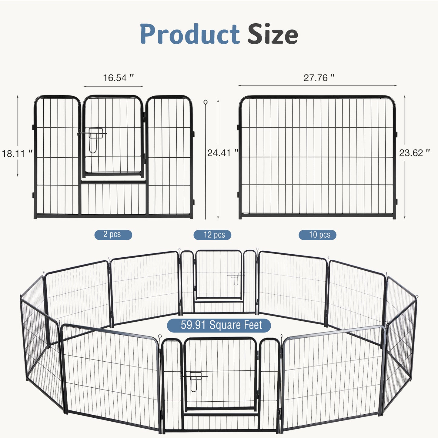 Foldable Metal Pet Fence With Door, Outdoor & Indoor Dog Kennel - Multiple Sizes