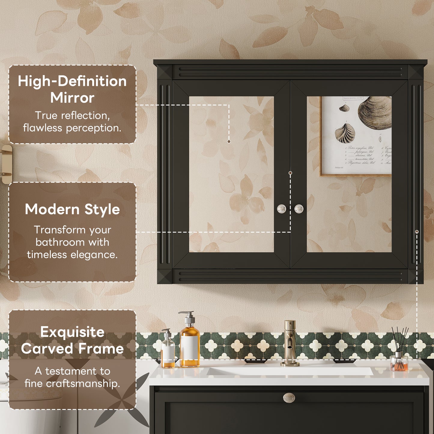 36 X 28 Medicine Cabinet, Wall Mounted Bathroom Storage Modern