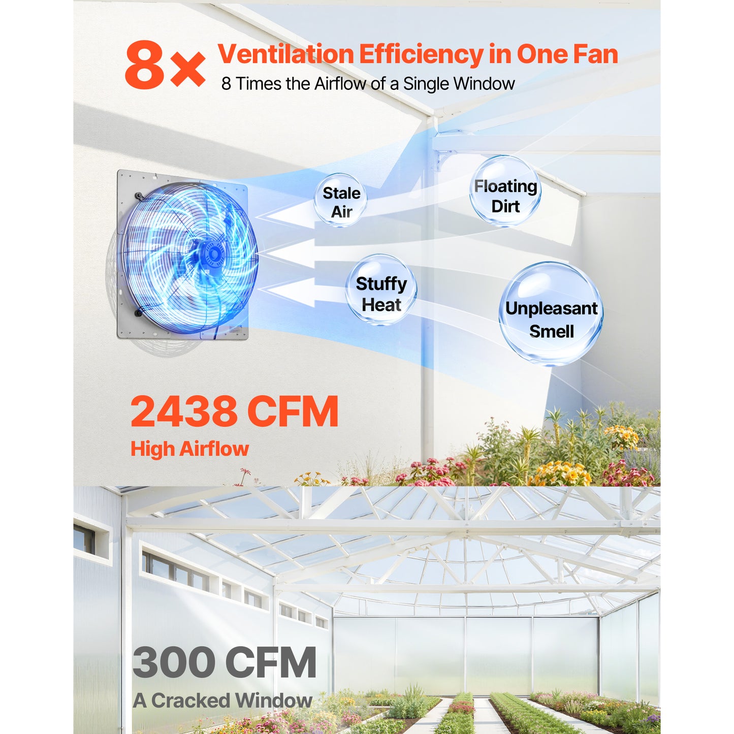 16 Inch Wall-Mounted Exhaust Fan with Louvers for Ventilation and Cooling