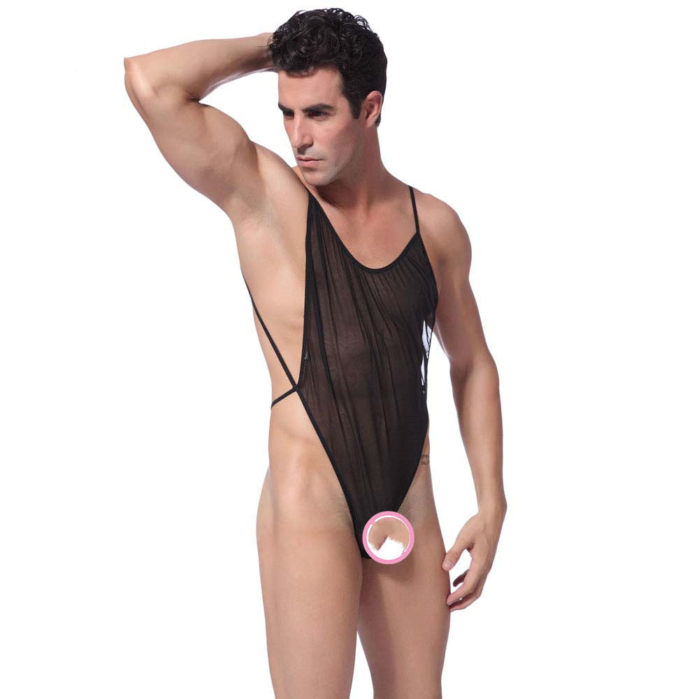 Men's See-Through Bodysuit Underwear - Black One Size Polyester