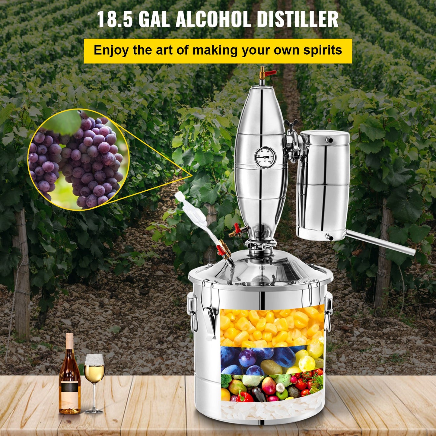 70L Stainless Steel Alcohol Distiller Kit with Thermometer