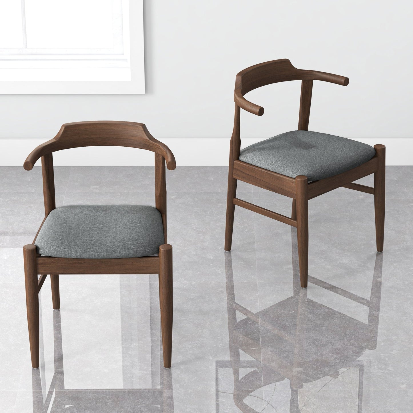 Mid-Century Modern Gray Fabric Dining Chair With Solid Wood Frame