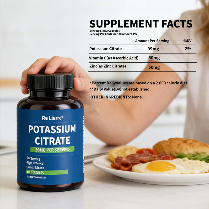Potassium Citrate Supplement - 99mg Electrolyte & Mineral Support - 60 Capsules