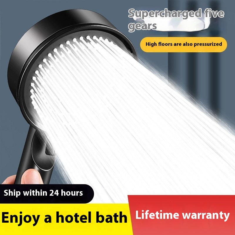Supercharged Shower Nozzle Set with 5-Speed Handheld Shower Head and 1.5m Hose