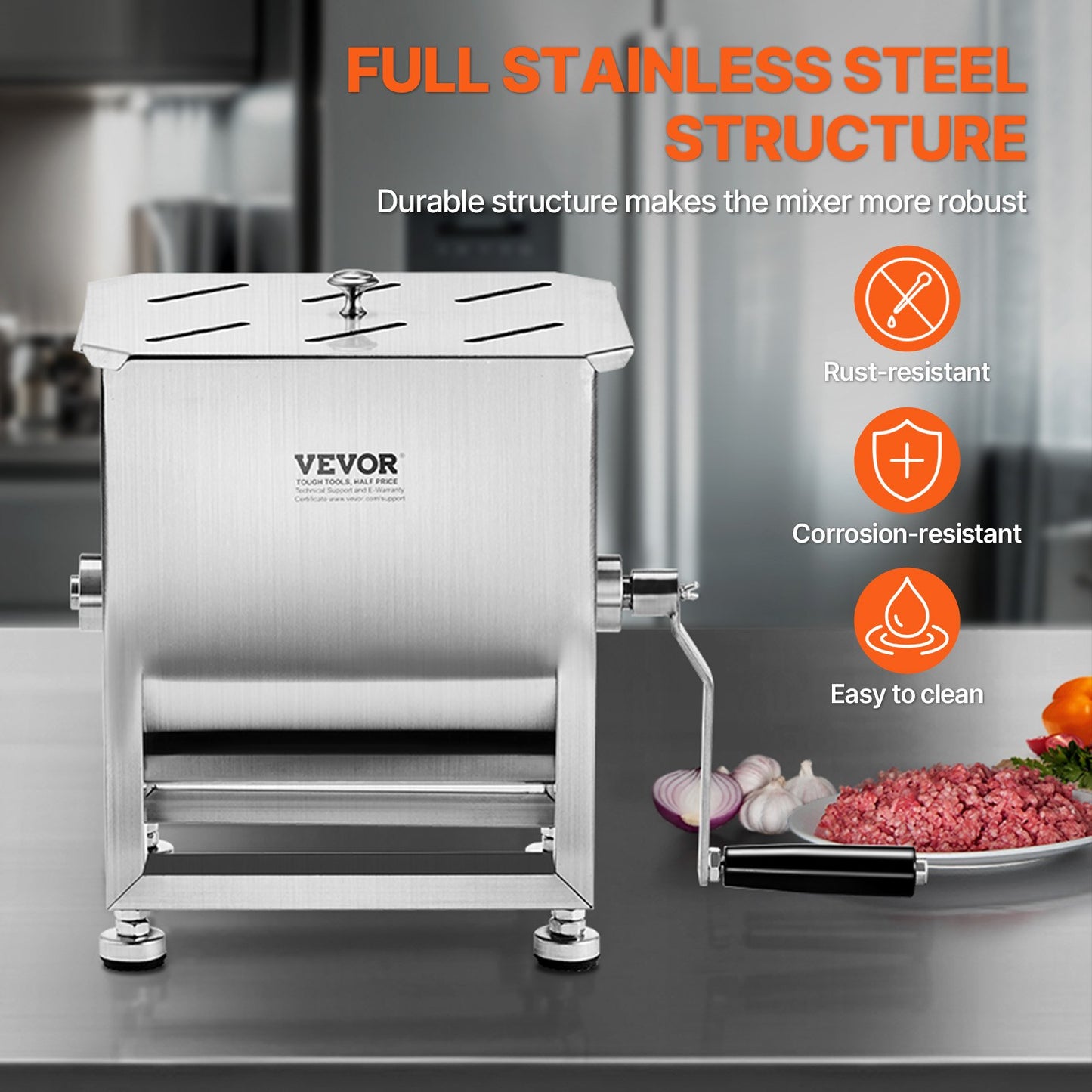15L Manual Meat Mixer with Fixed Tank - Ideal for Sausage Making