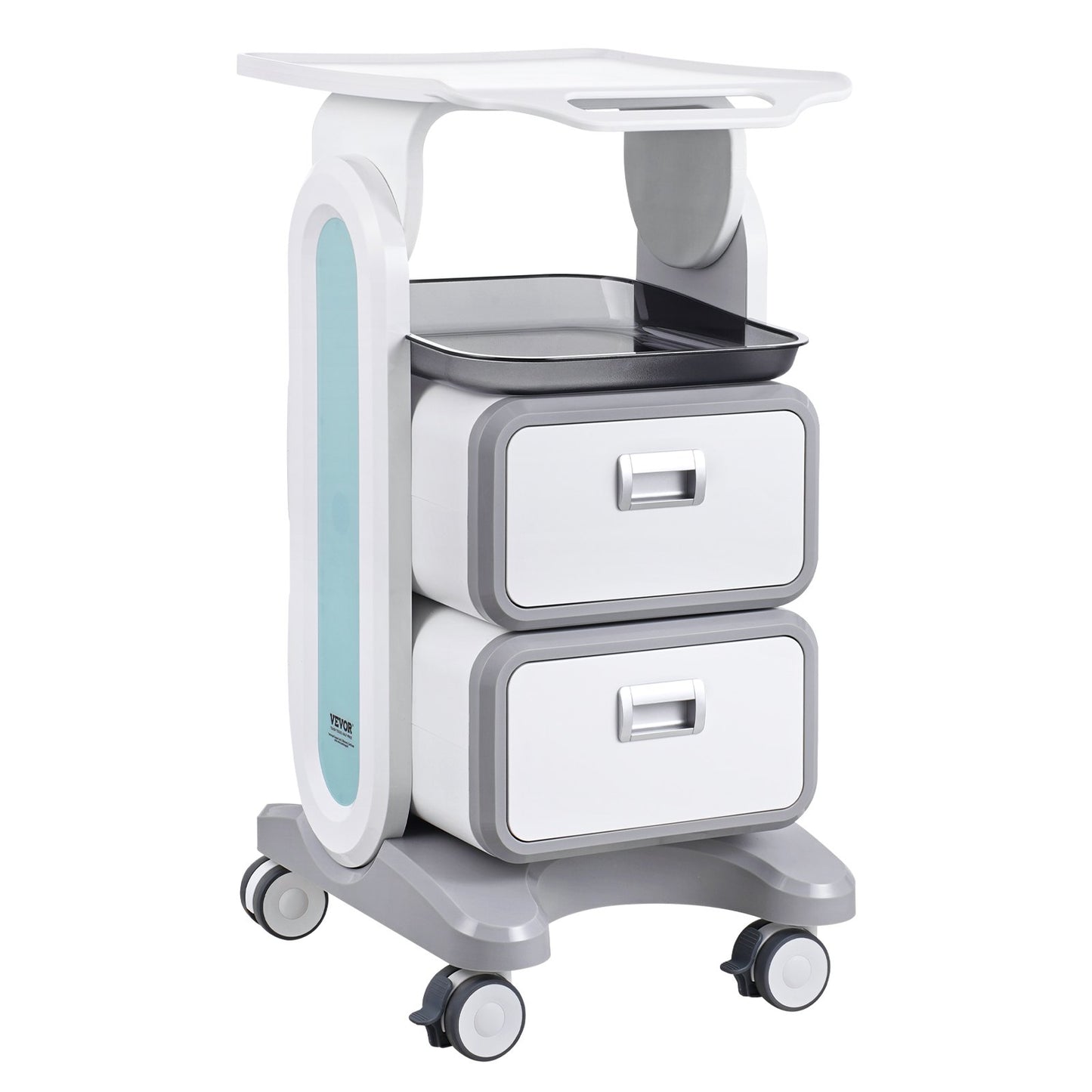 Mobile Medical Cart with 3 Tiers, 2 Drawers & Top Tray - Grey