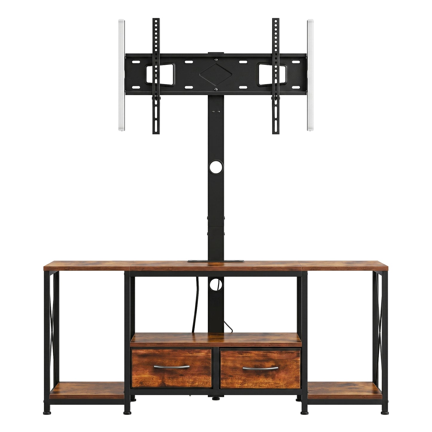 TV Stand with Mount and Power Outlet - 47.2 Inch Rustic Brown Entertainment Console with Storage Drawers and LED Lights for 32-75 Inch TVs