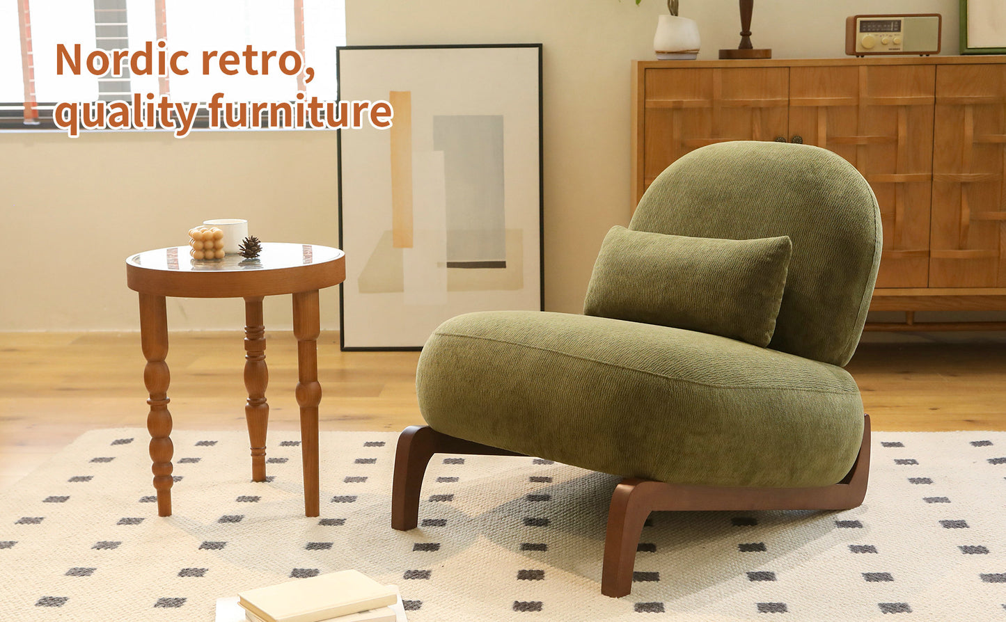 Green Velvet Accent Chair with Solid Wood Legs - Cozy Design