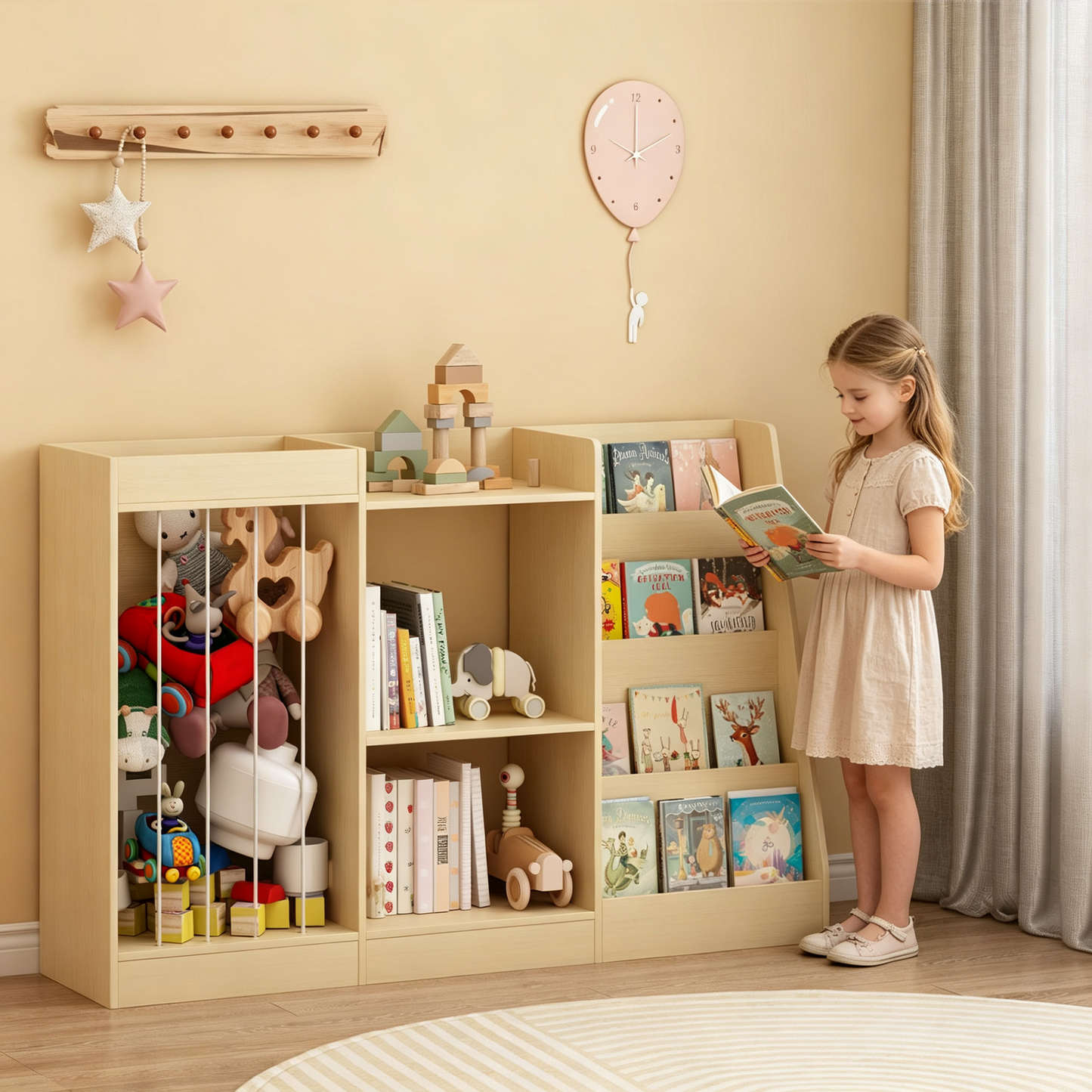 3-in-1 Kids Bookshelf and Toy Storage - Natural