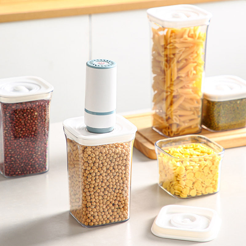 Large Capacity Food Storage Cans - Clear Plastic Kitchen Containers with Rechargeable Pump