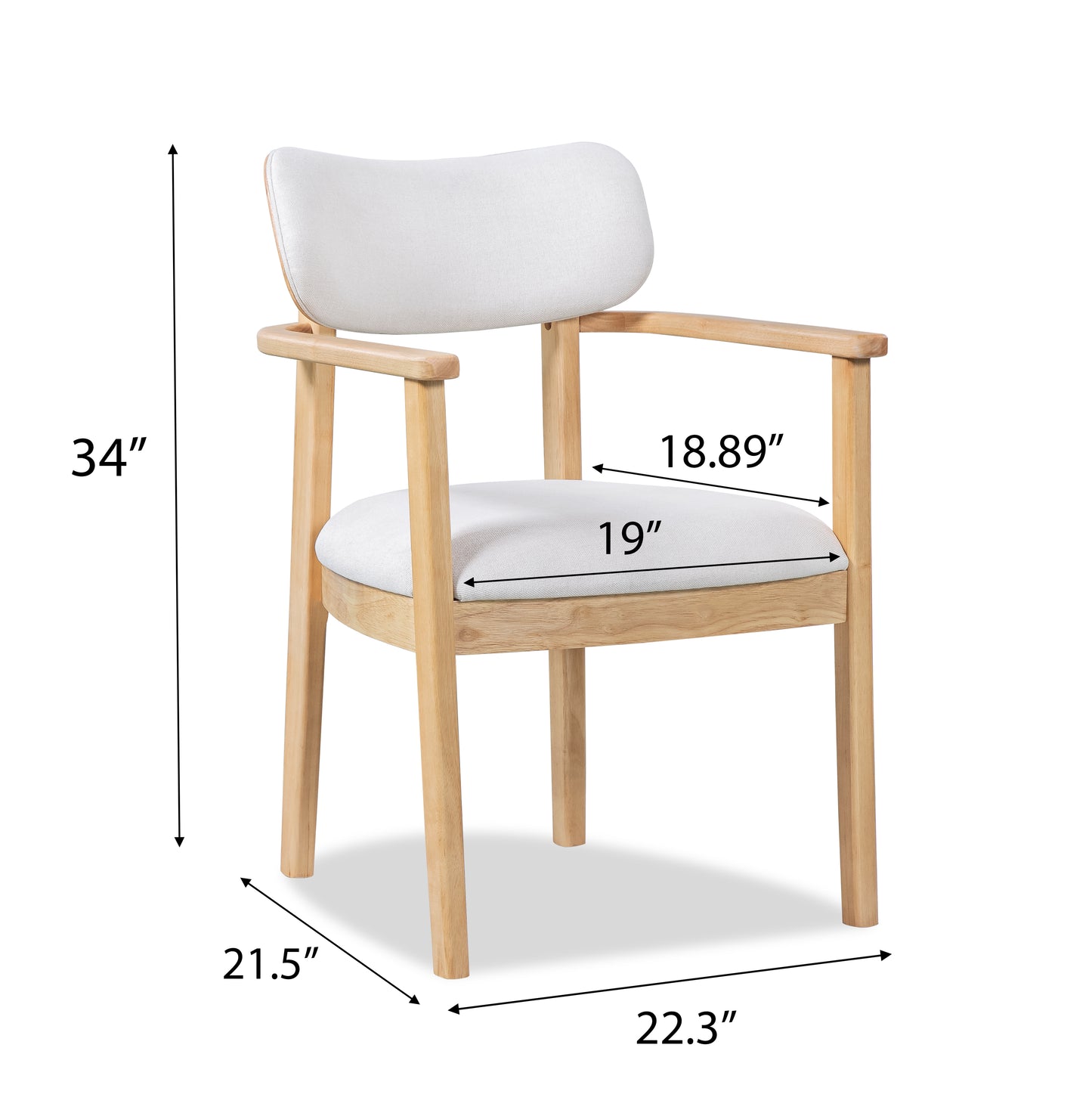 Upholstered Dining Chairs Set of 2 - Natural Rubber Wood
