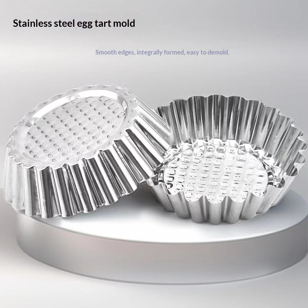 Stainless Steel Egg Tart Mold Cups with Lace Edges for Baking - Silver