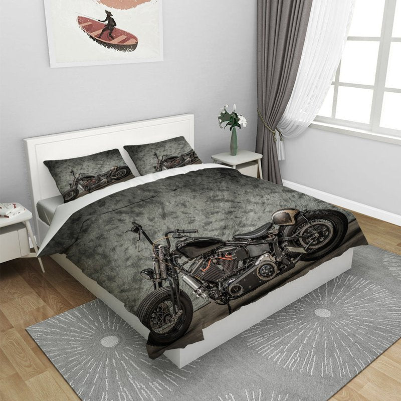 Dark Retro Motorcycle Quilt Cover Set - Bedding with Cartoon Pattern