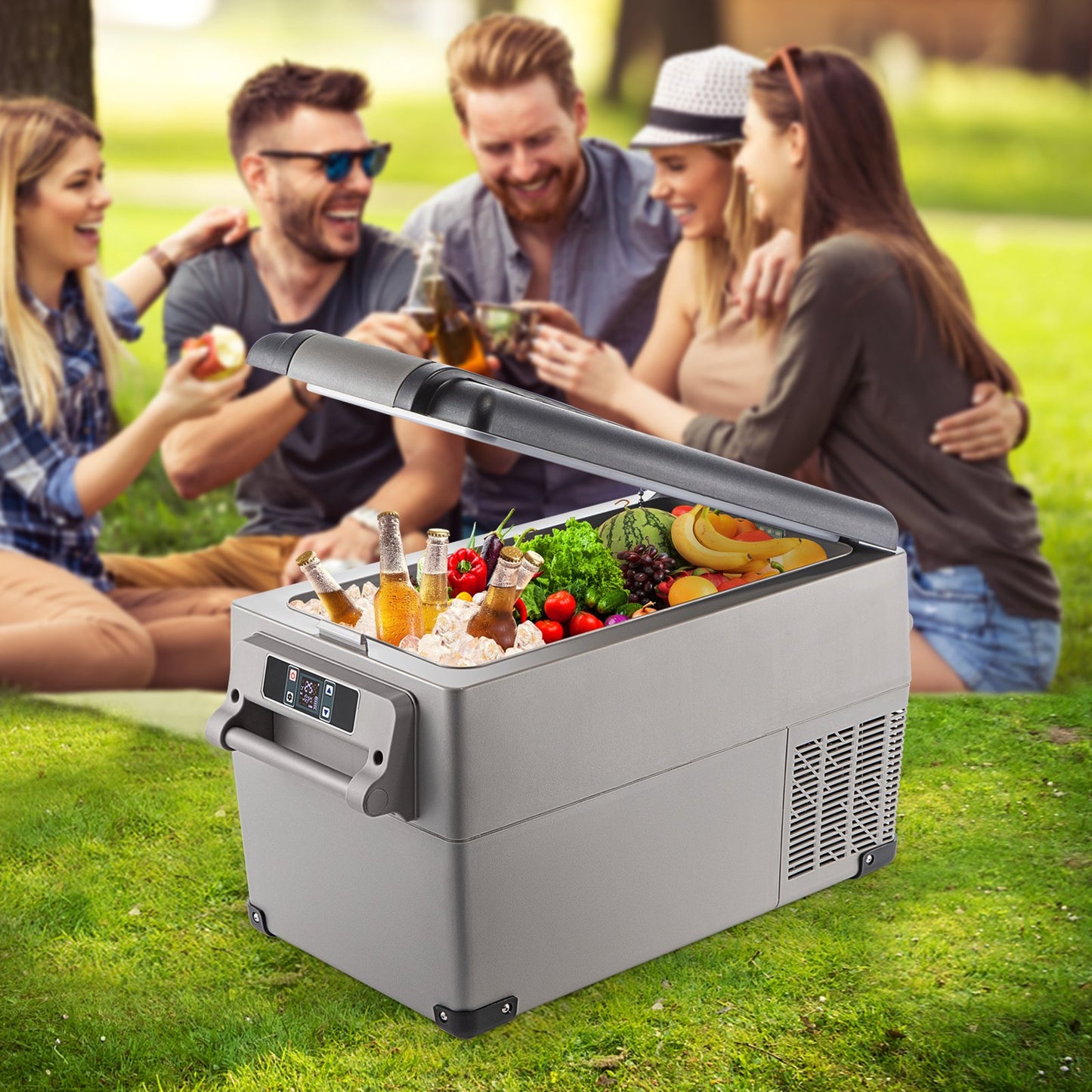 Portable Car Refrigerator 37 Quart with App Control - 12V/110V Dual Zone Cooler