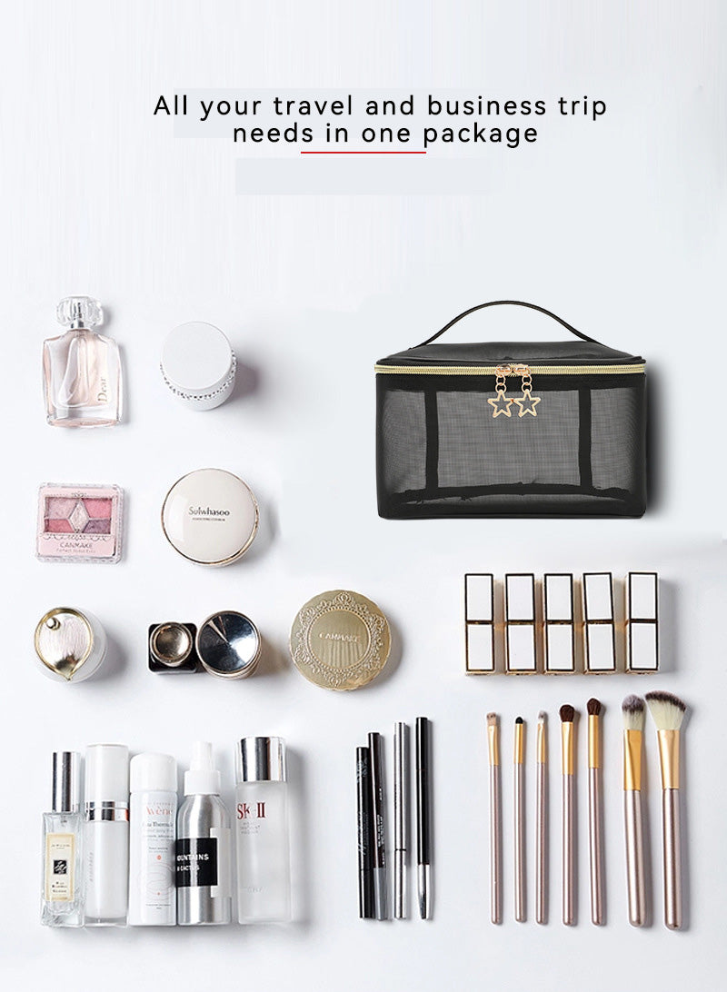 Double-Layer Hanging Toiletry Bag - Portable Mesh Travel Makeup Case