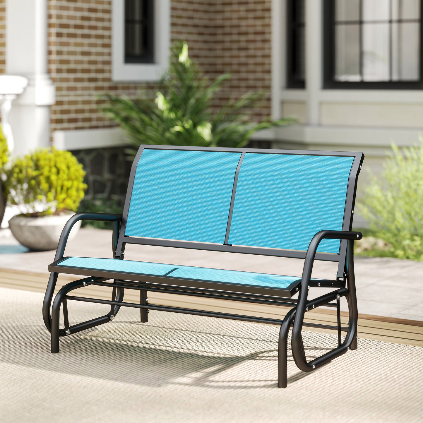 Outdoor Double Glider Bench - Patio Swing Rocking Chair - Blue