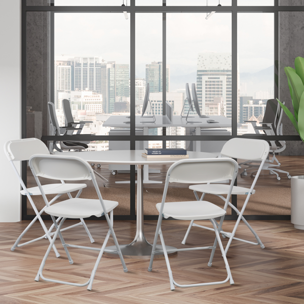 6-Pack White Plastic Folding Chairs - Sturdy & Lightweight