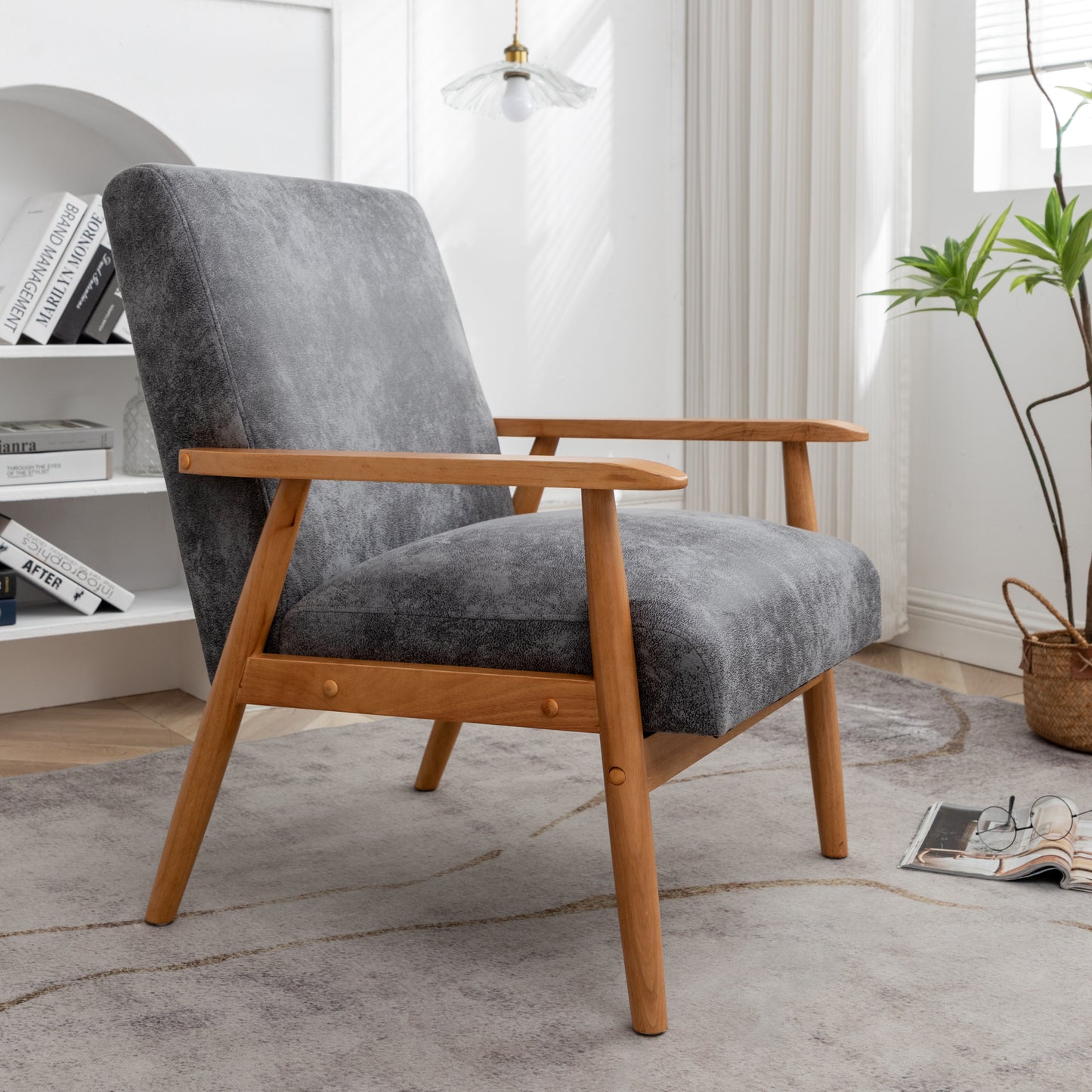 25.38 Wide Classic Mid-Century Modern Arm Chair, Grey