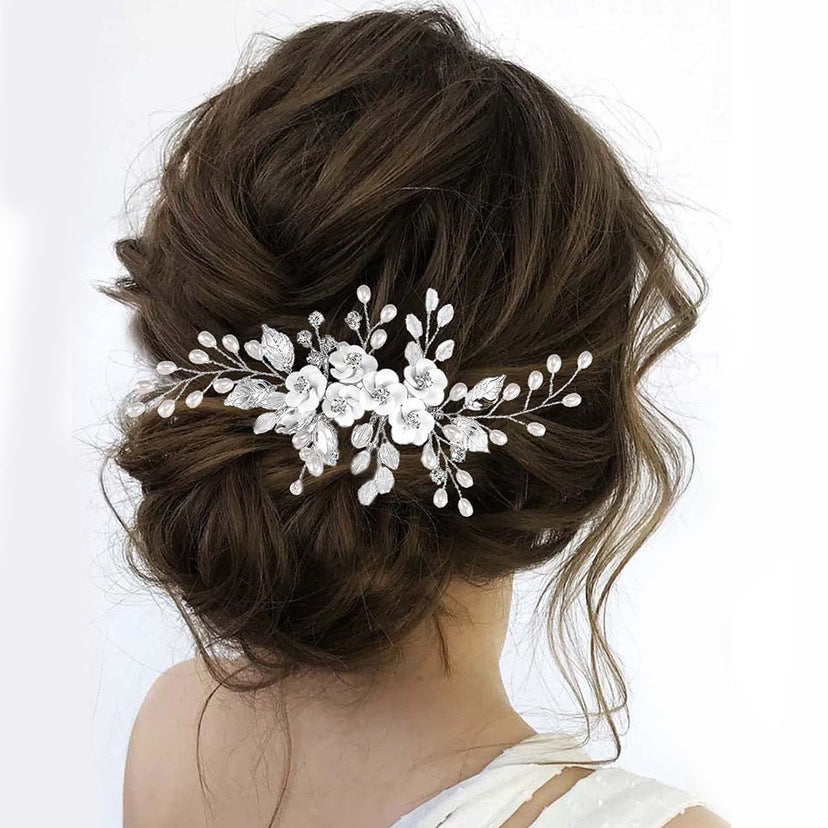 Silver Polymer Clay Flower Hair Comb - Handmade