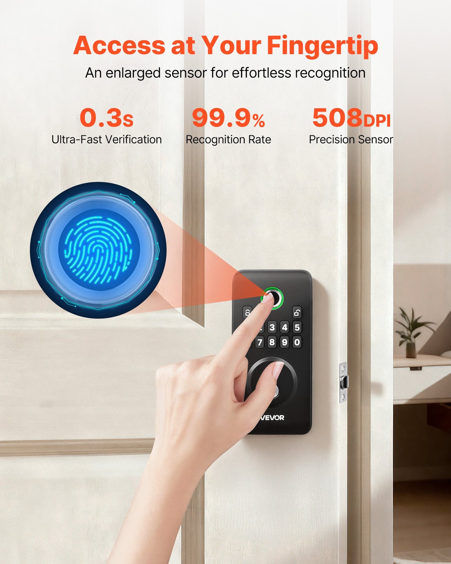 Keyless Fingerprint Door Lock with Auto Lock & Password Protection - Matte Black