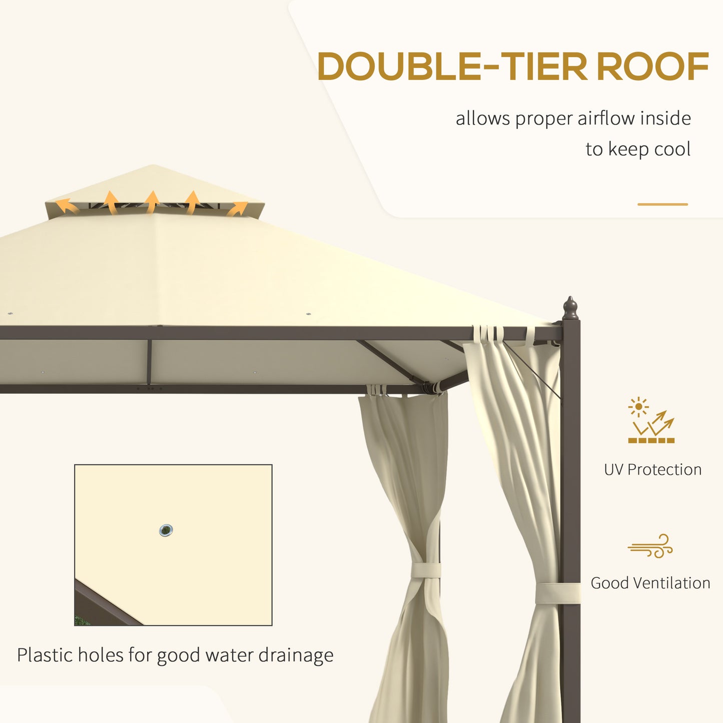 10x12 Outdoor Patio Gazebo with Curtains - Beige