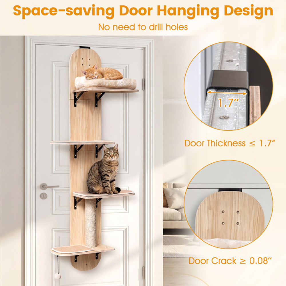 Door Hanging Cat Climber with Plush Bed and Jute Scratching Post - Adjustable Multi-Level Pet Toy Set