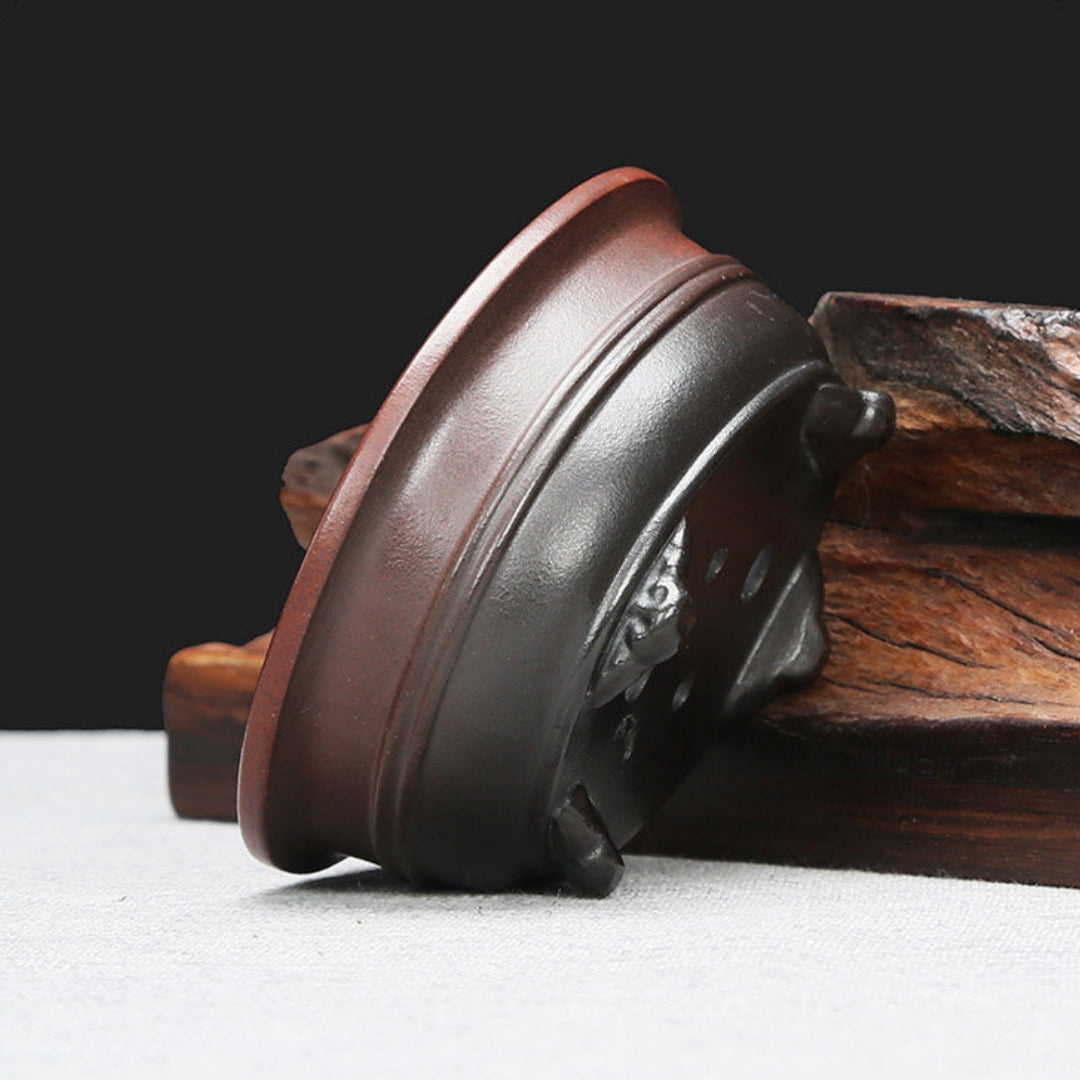 Miniature Bonsai Pot with Elliptical Design - Purple Clay Micro Bonsai Kiln Transformation