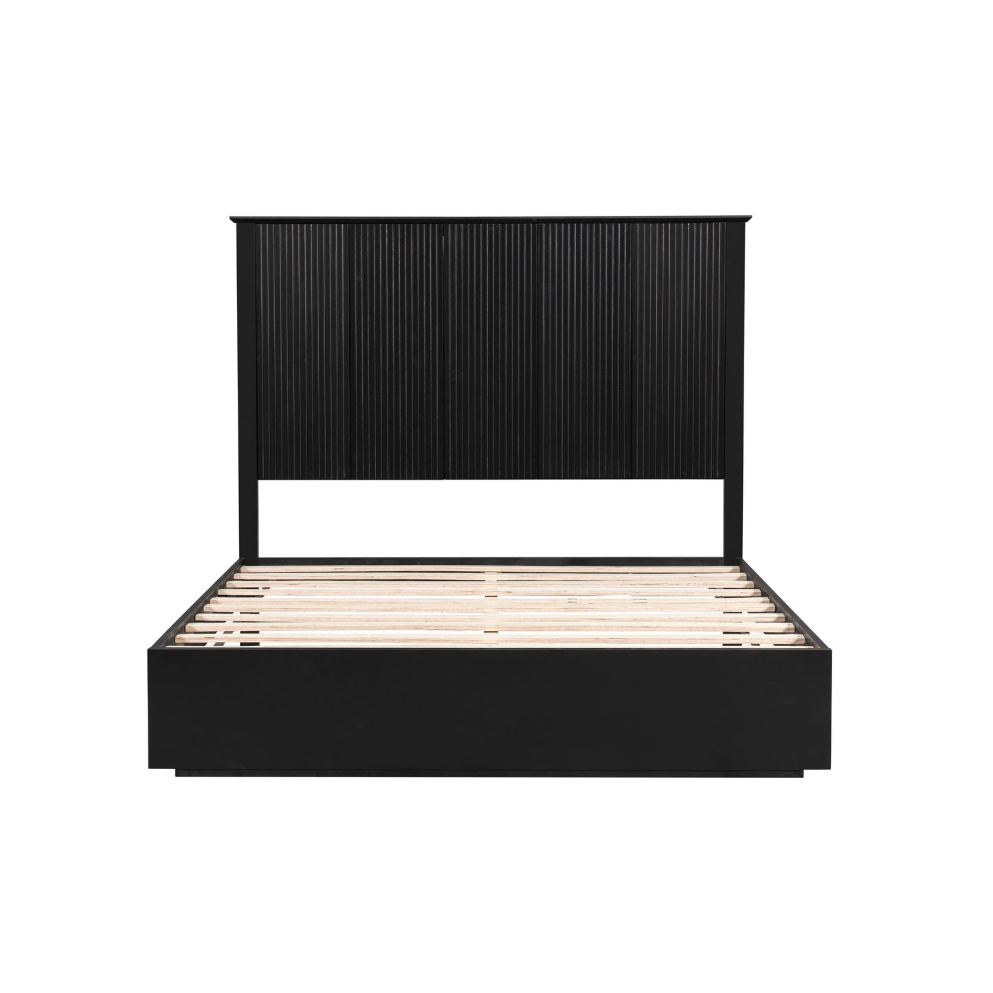 Stylish Queen Size Bed Frame - Black Solid Wood, 600lbs Capacity