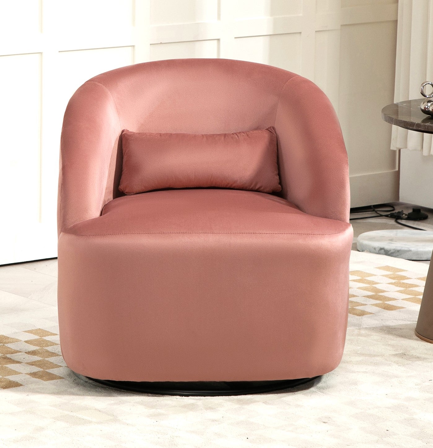 364 Degree Swivel Barrel Accent Chair, Velvet Upholstered Curved