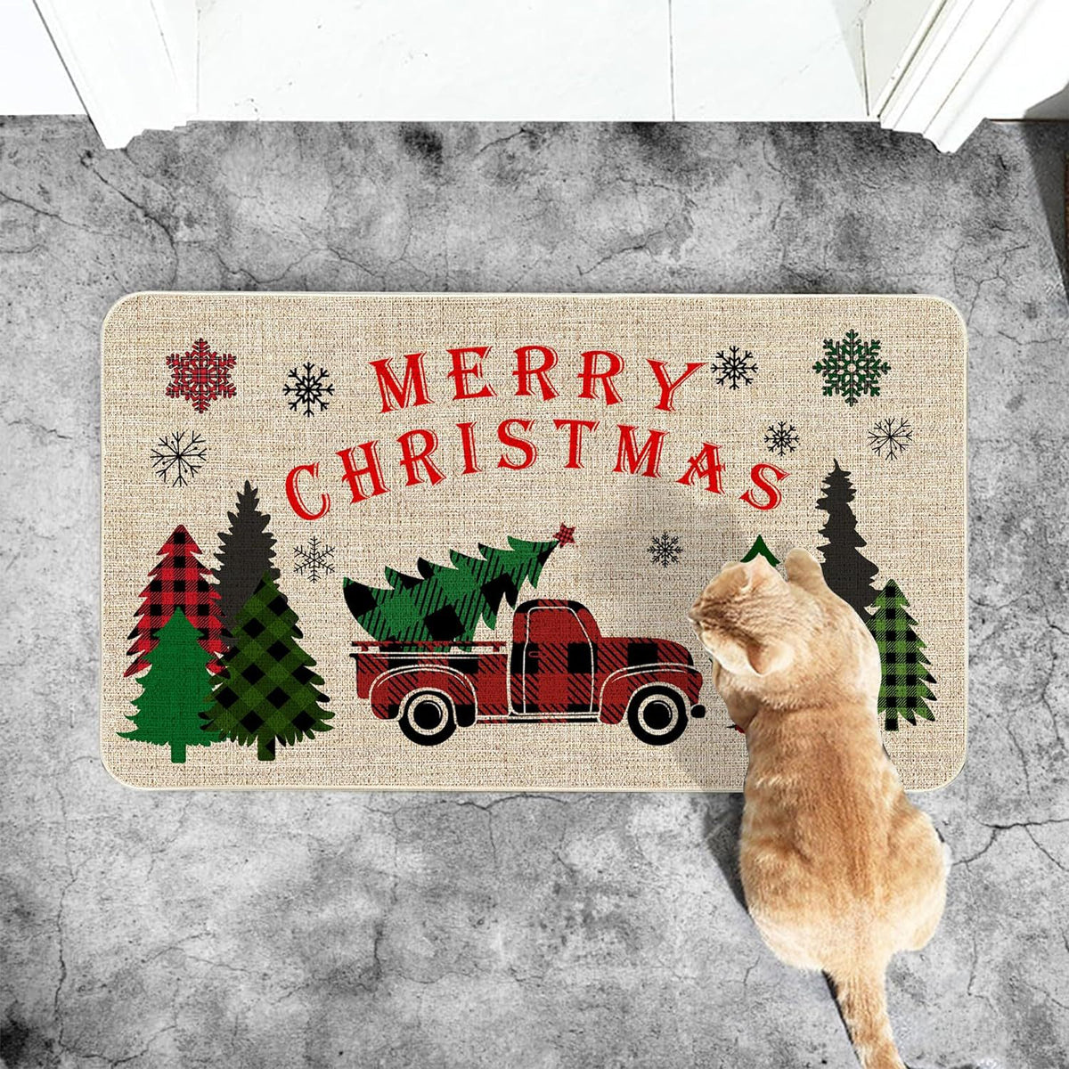 Country Striped Christmas Floor Mat - Festive Holiday Decor for Home & Garden