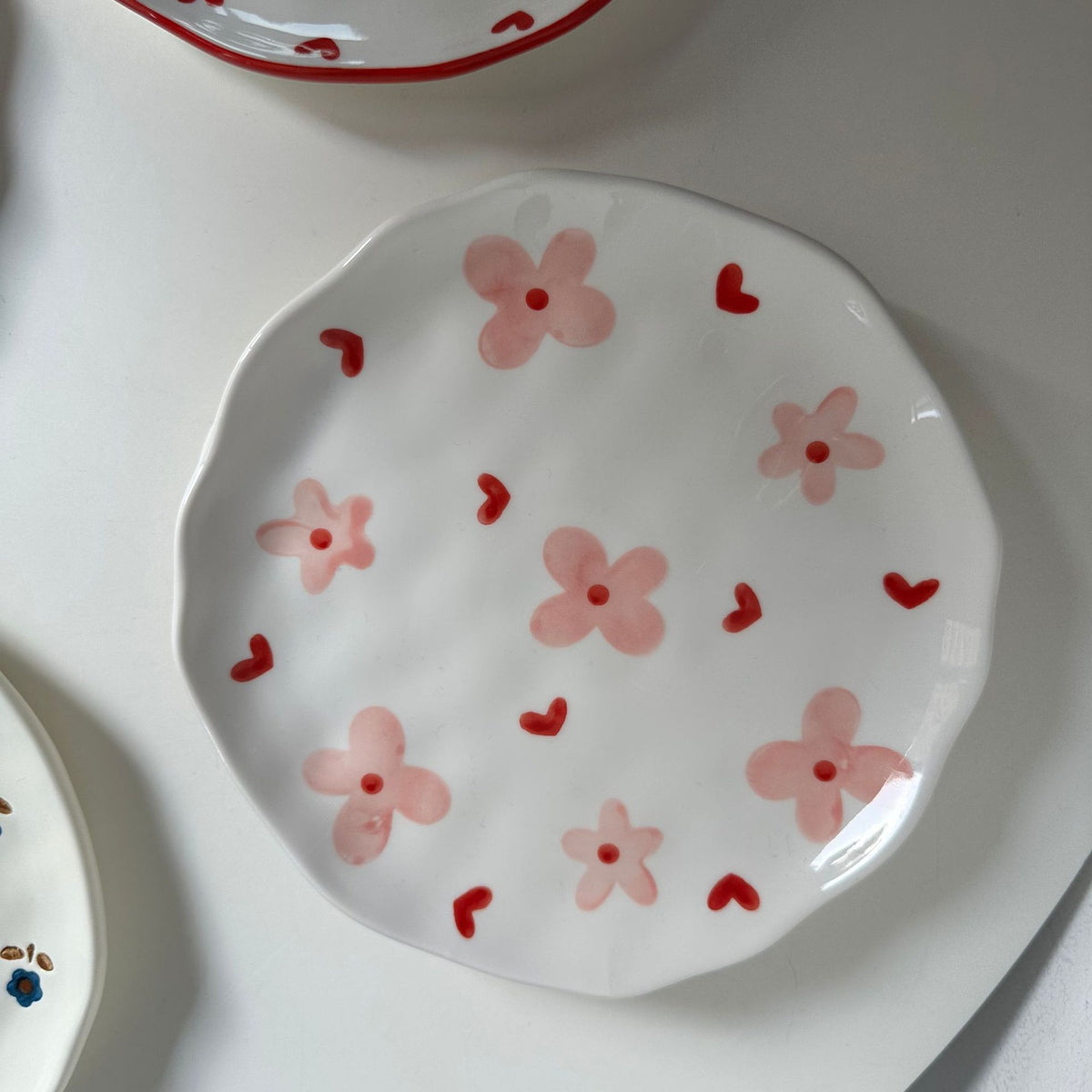 Small Irregular Floral Ceramic Plate - Hand-Painted Kitchen Decor