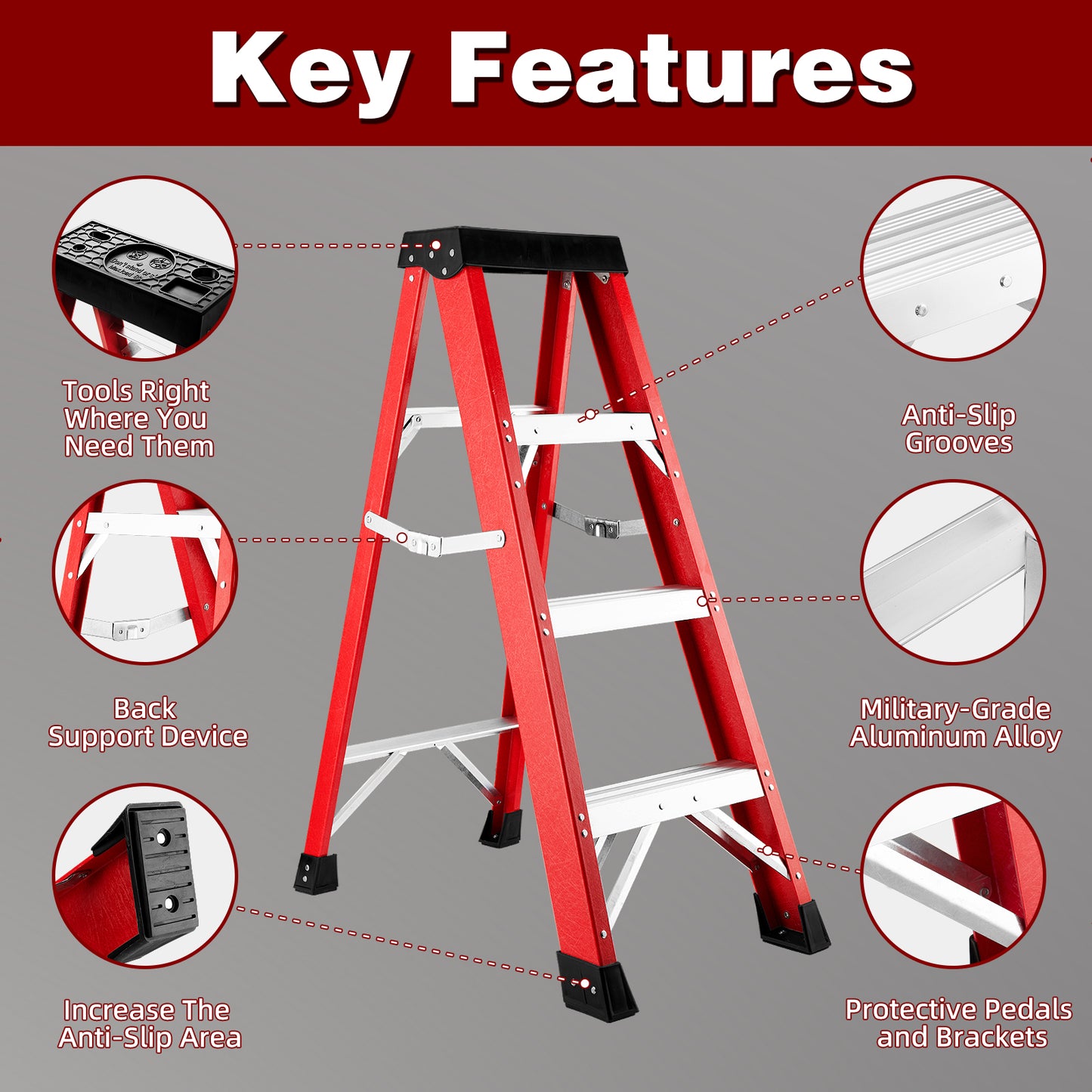 Fiberglass Insulating Folding Step Ladder for Electrical Safety - Non-Conductive