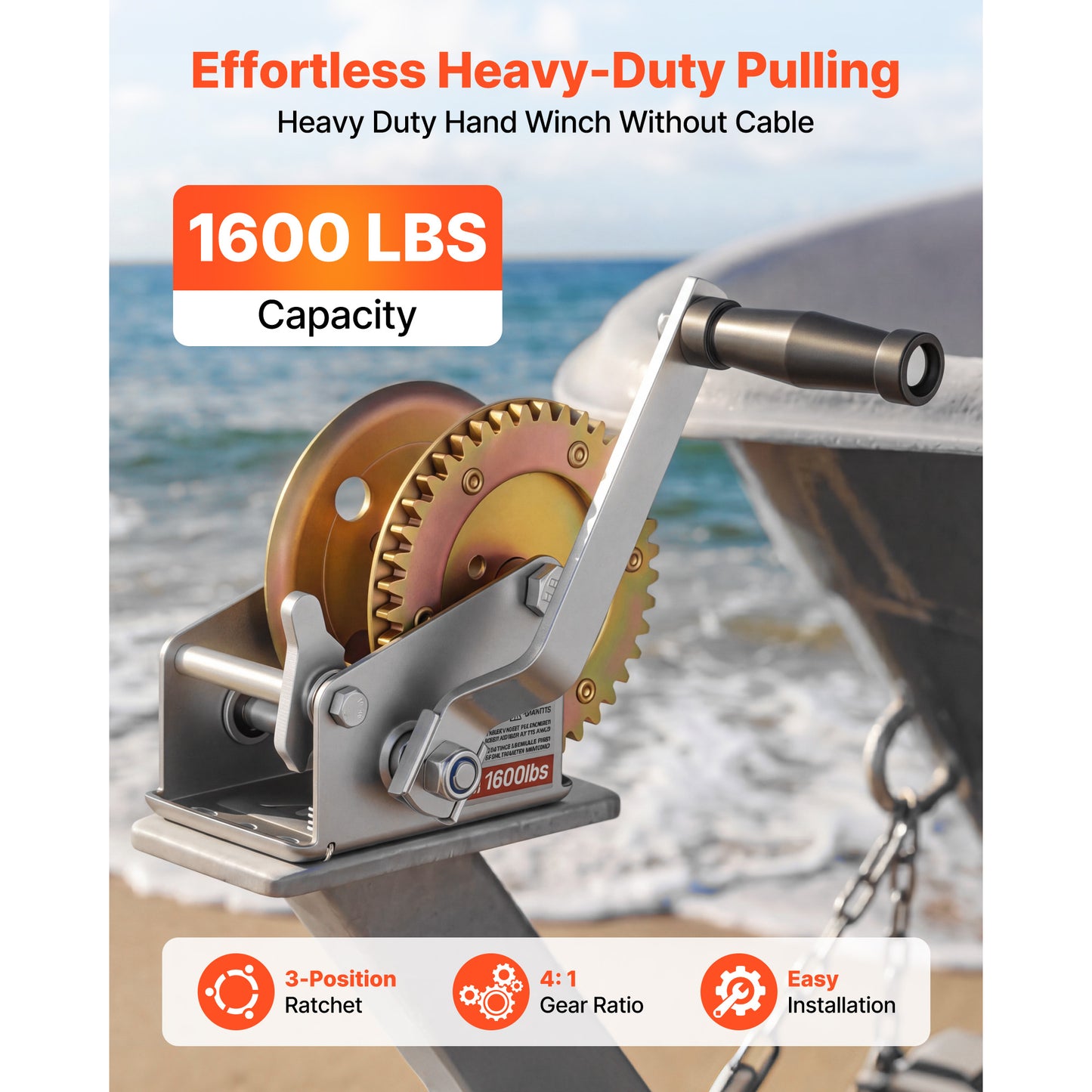 Heavy Duty Hand Winch 1600 Lb Rope Crank for Boat Trailer ATV Towing