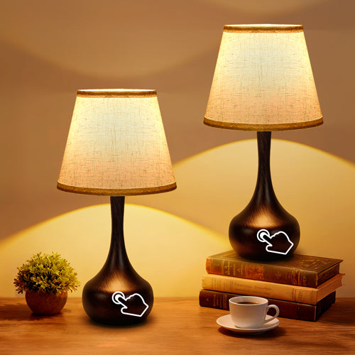 Touch Dimmable Bedside Lamps Set of 2 - LED Bulbs Included